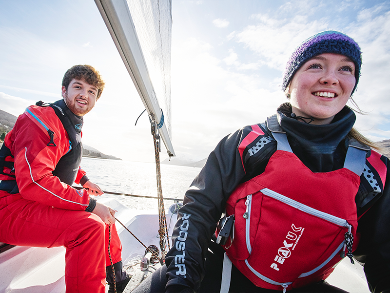 Marine and Coastal Tourism degree students sailing on Loch Linnhe